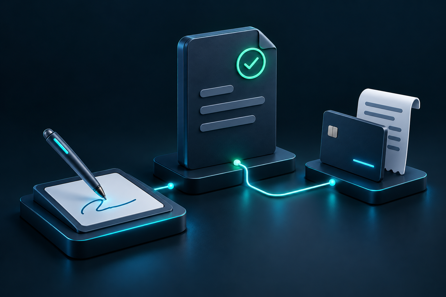 Concept illustration of an approved document and payment record staying connected to the same work.